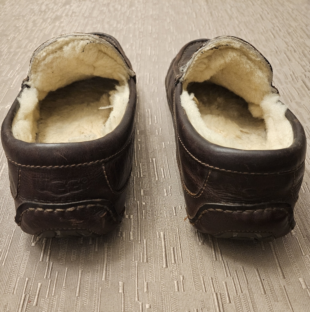 UGG Dark Brown Leather Slip-On Loafers - Picture 3 of 8